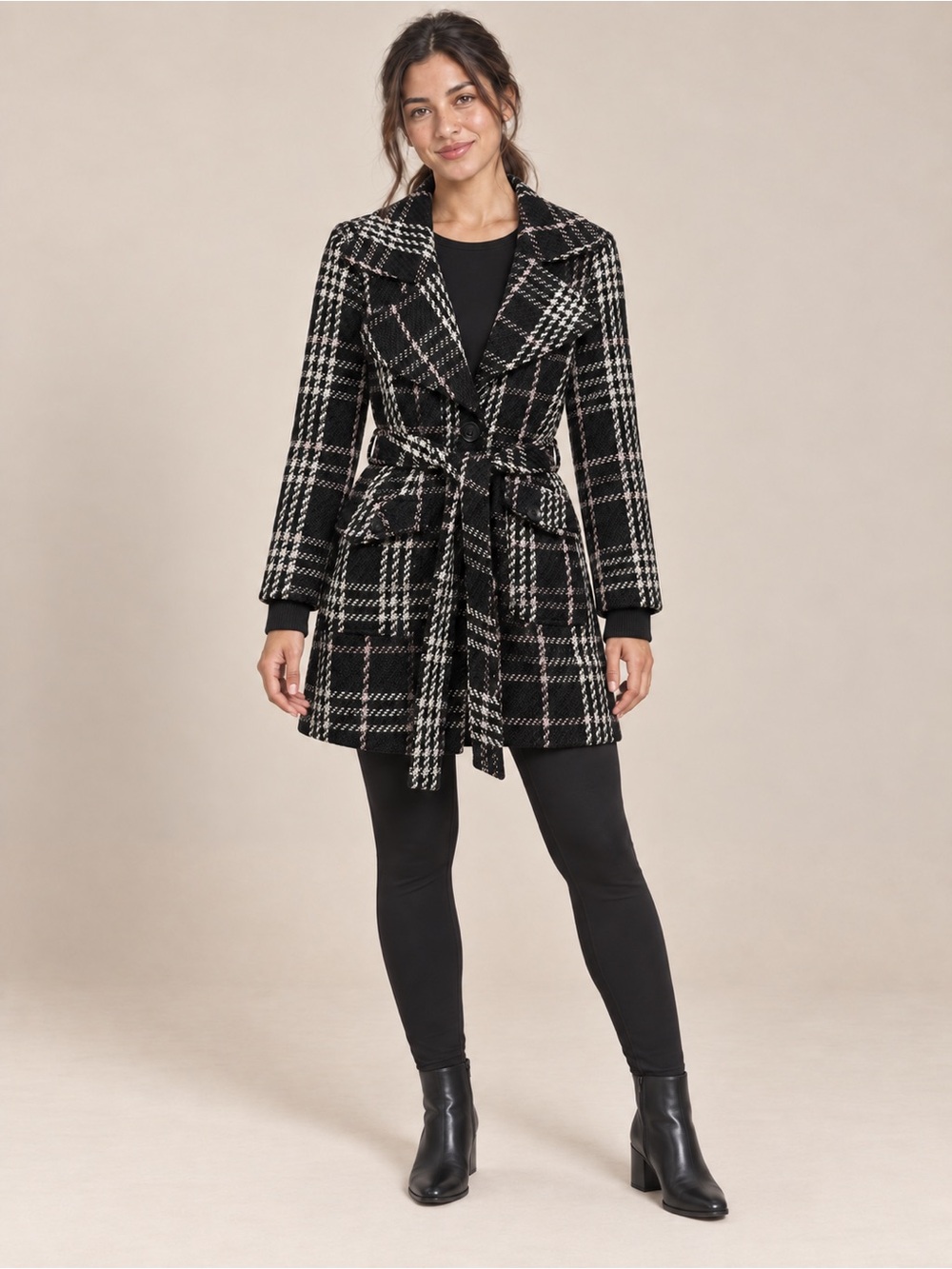 NWT Vintage Wet Seal Plaid Belted Coat Women XL Y2K Black Pink